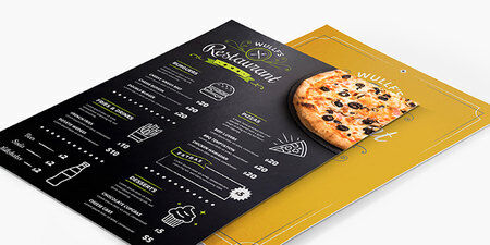 printed menu for a pizza a restaurant