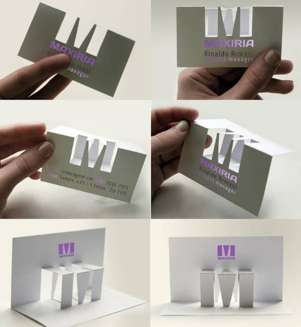 7 - M logo and business card Custom Pop-up Business Card Design