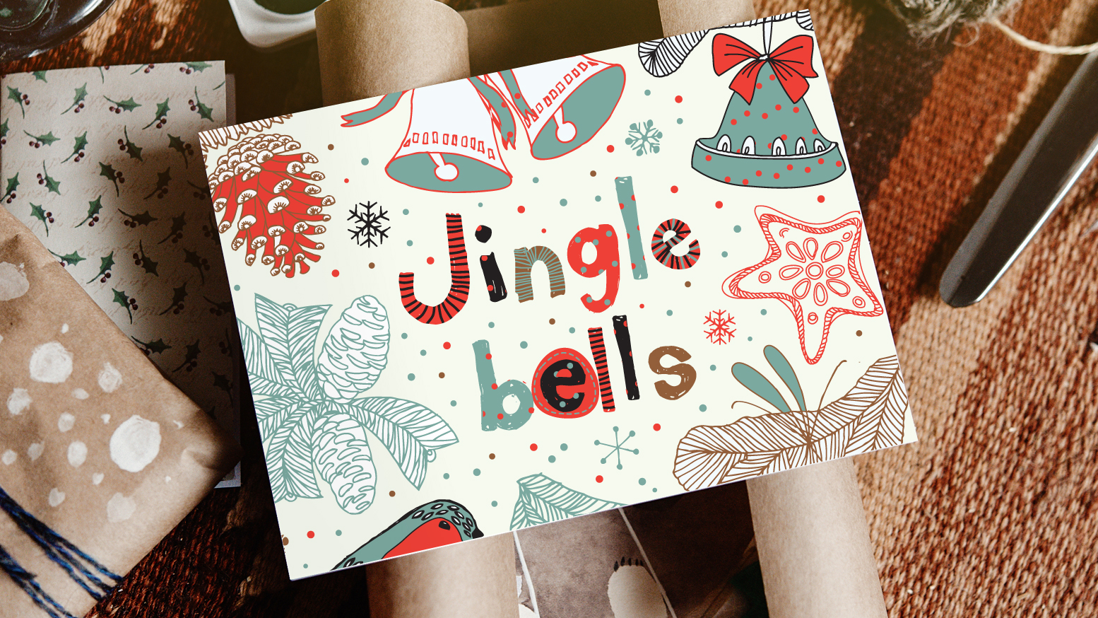 Use lines from Christmas songs when you design your card. "Jingle Bells" holiday card